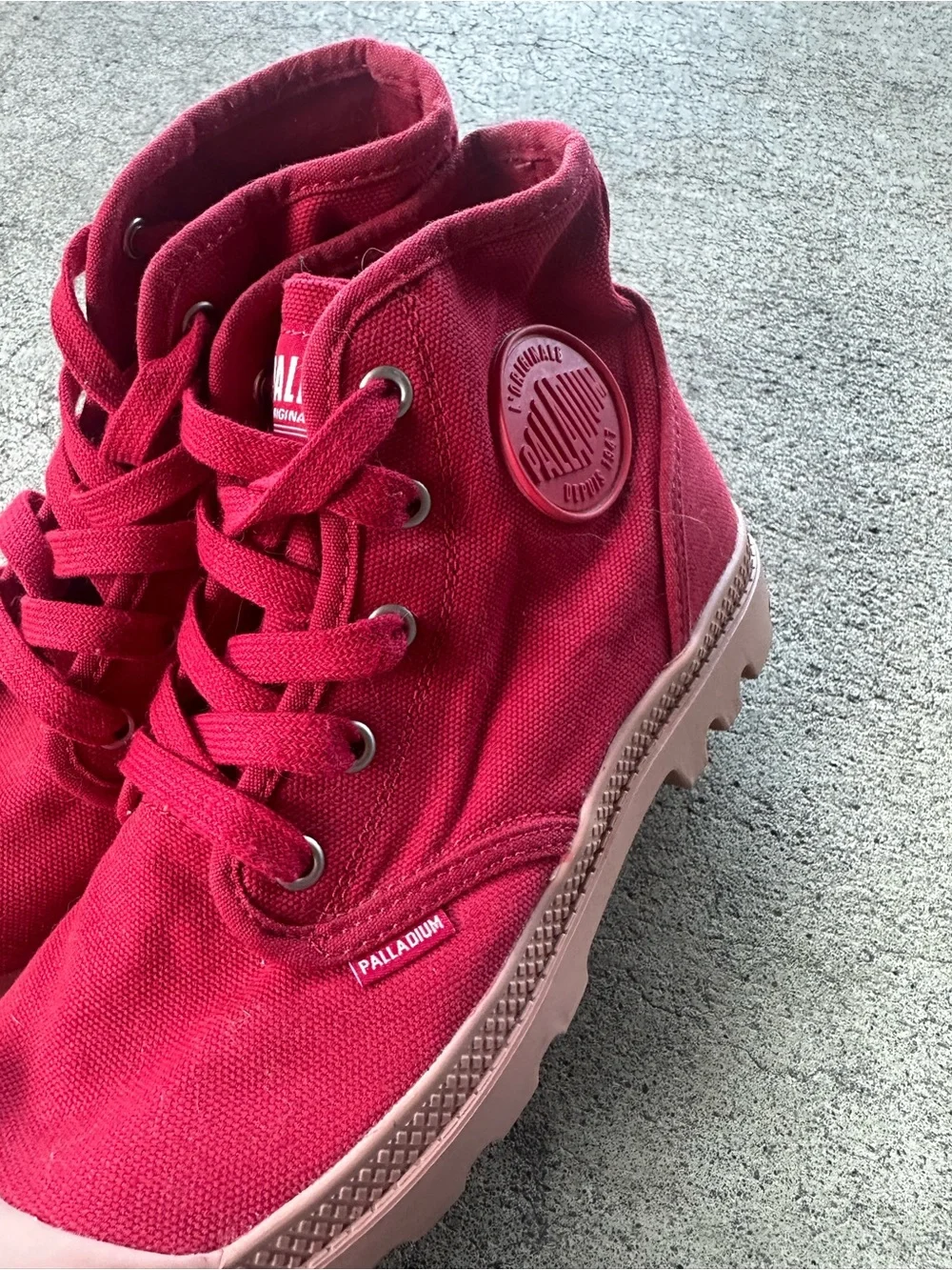 Palladium Red Pampa Vegan Canvas Lace Up Boot